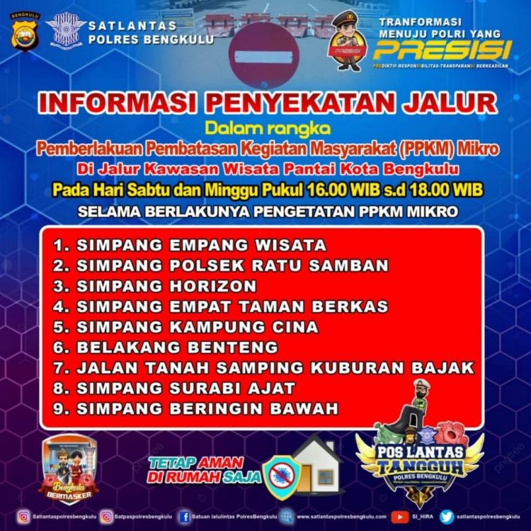 Penanggulangan Covid-19, Polres Bengkulu Tutup Jalan Masuk Pantai Panjang Selama PPKM